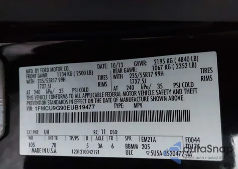 2014 Ford Escape Se из США, поврежденный, VIN 1FMCU9G90EUB19477